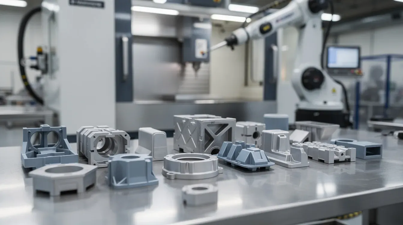 Machined plastic components near industrial equipment